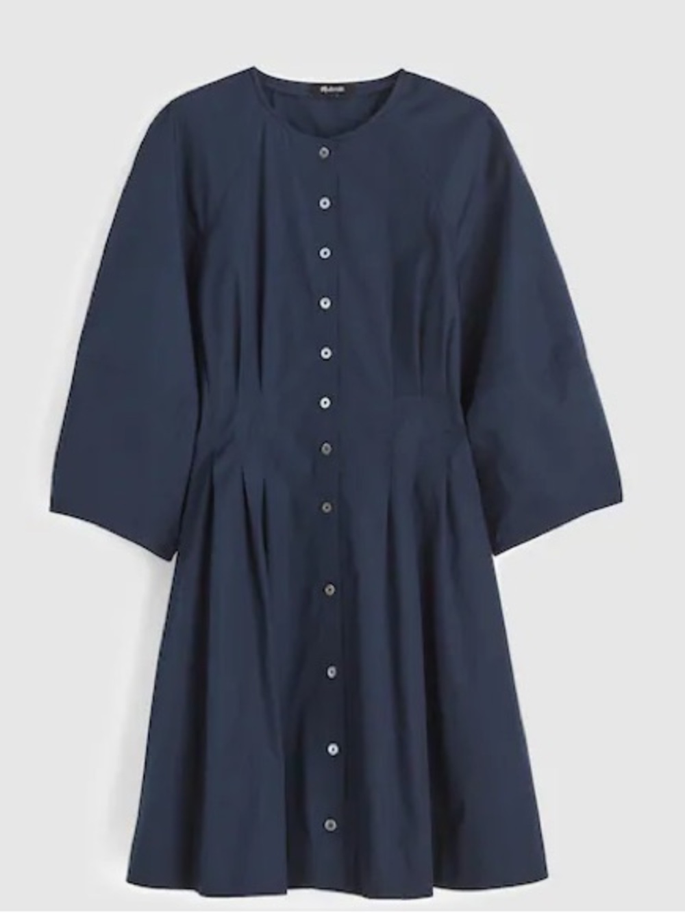 NWT Madewell Navy Sculptural-Sleeve Pleated Mini Dress Size 4 Button Down Pocket